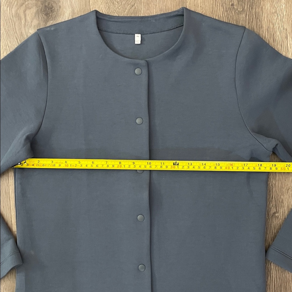Muji Blue Snap Cardigan Sweatshirt Womens Size Medium M Scuba Cotton Fleece - Picture 6 of 11